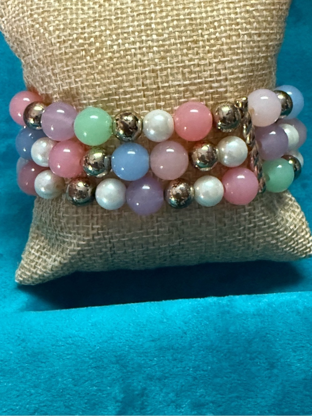 Multicolor Pastel Beaded Stretch Bracelet Set NEW